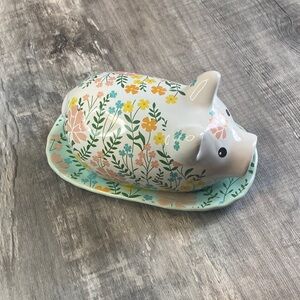 Floral Piggy Butter Dish